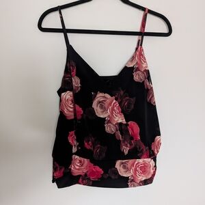 White House Black Market Black and Pink Floral Camisole